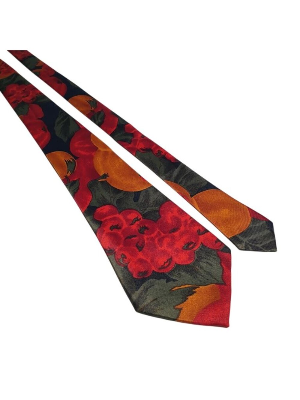 Fruit Print Mens Tie Polyester Red Green Orange Neckwear Mercerdes USA